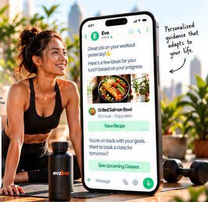 Woman finishing a workout beside Evo personalized WhatsApp coaching